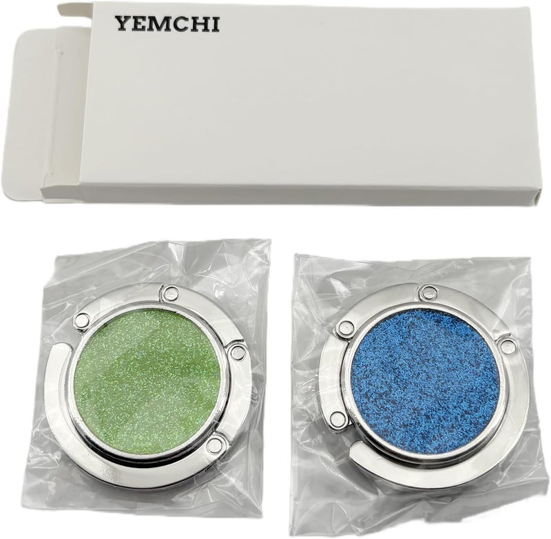 YEMCHI 2 Pack Bling Foldable Purse Hooks for Table & Desk | Women's Handbag Hangers | Anti-Slip & Portable | Perfect for Dining Out & Office Use | Mixed Color (Blue & Green) - Image 5